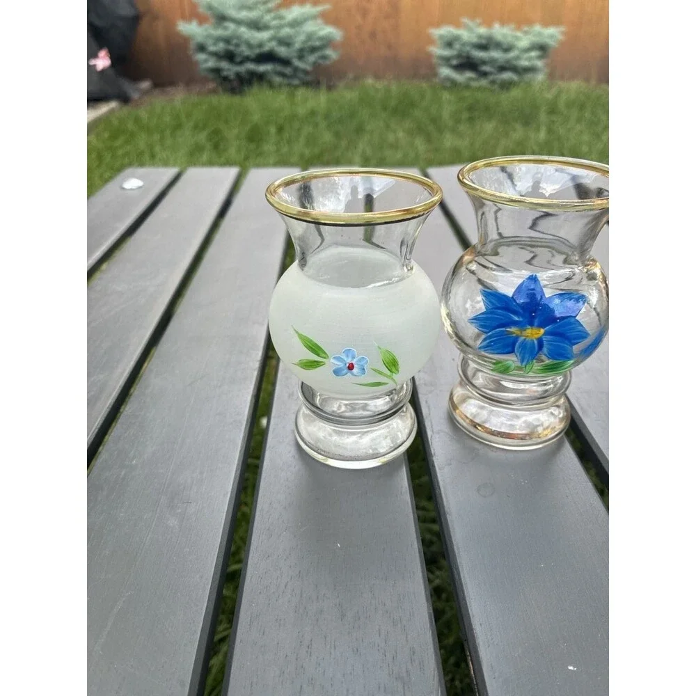Pair of Hand Painted‎ Floral Glass Vases in Original Box - FRAME-VUE CARTON -